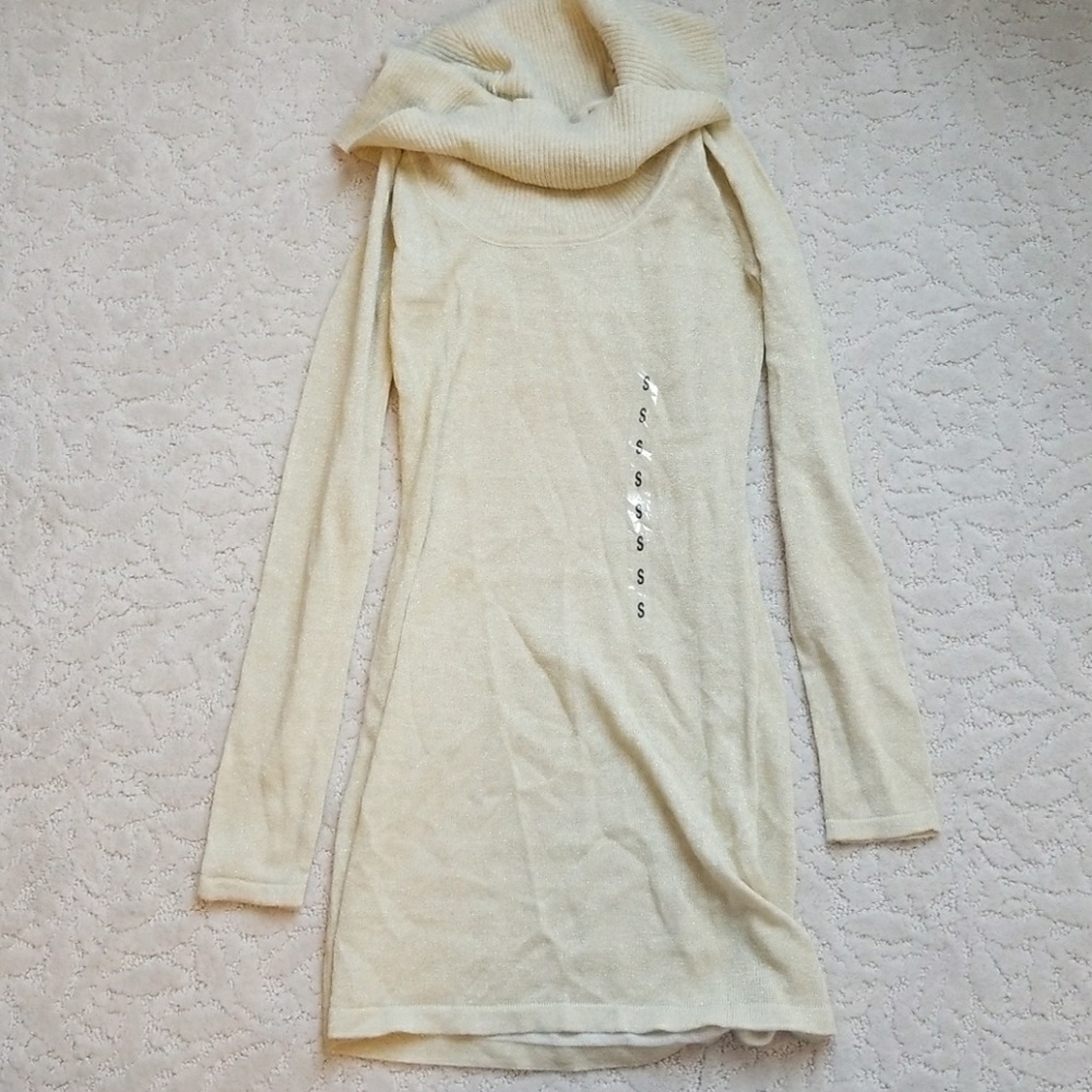 Short gold sweater dress